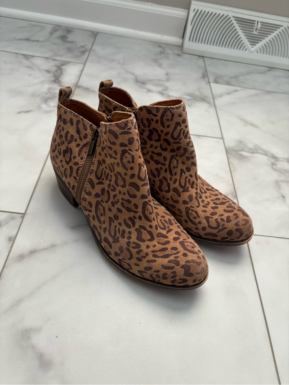 Lucky Brand Leopard Print Suede Ankle Booties - Tan/Brown - Picture 3 of 8